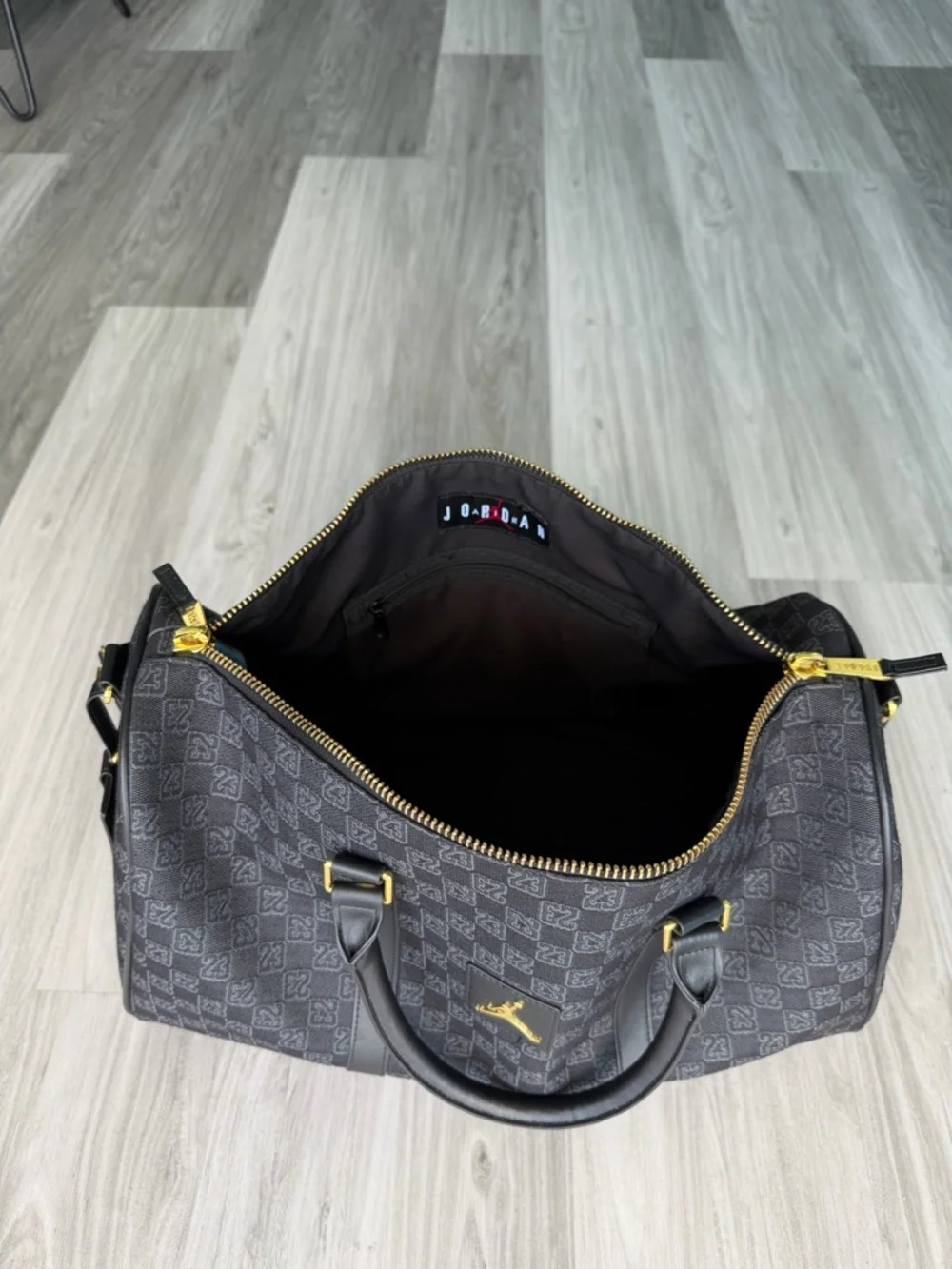 Jordan Black Monogram Duffel with Gold Accents